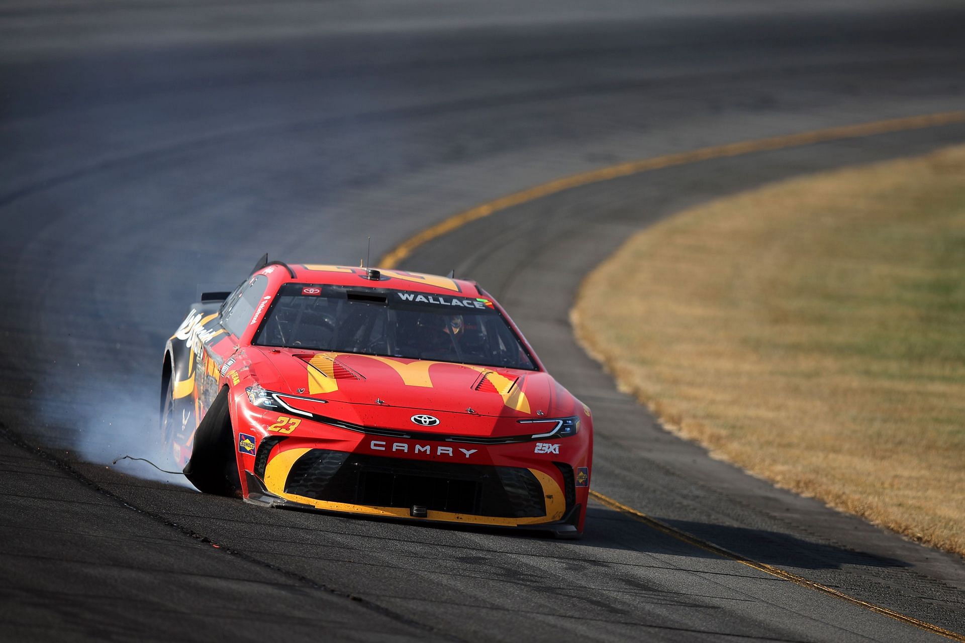 Bubba Wallace blows a tire during the NASCAR Cup Series The Great American Getaway 400 at Pocono- Source: Getty
